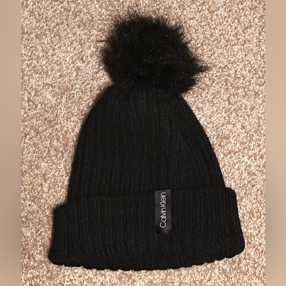 Calvin Klein Black Pom-Pom Beanie